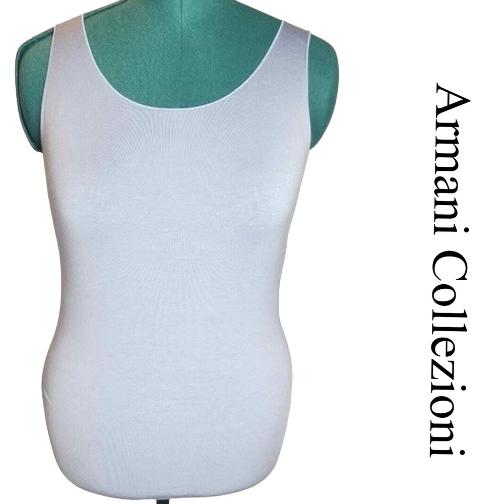 Armani Collezioni Tank Top Women 10 Blue Viscose Stretch Scoop Neck Italy Luxury